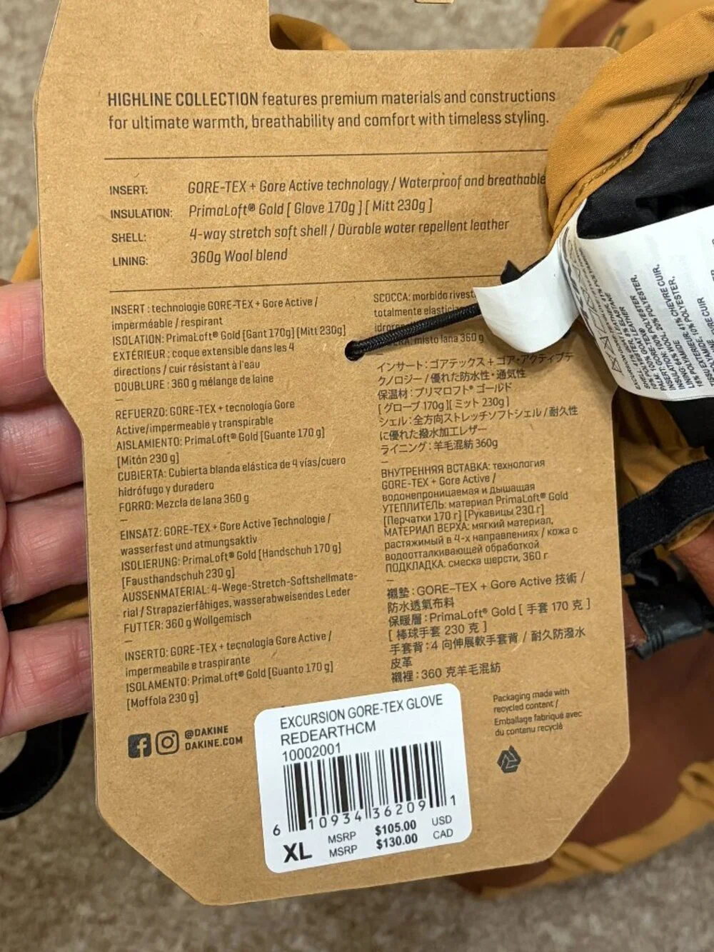 Dakine Men's XL Excursion Gore-Tex Gloves